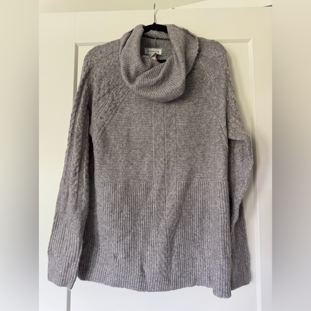 NWT Liz Claiborne Heather Gray Cowl Neck Knit Sweater Size XL
